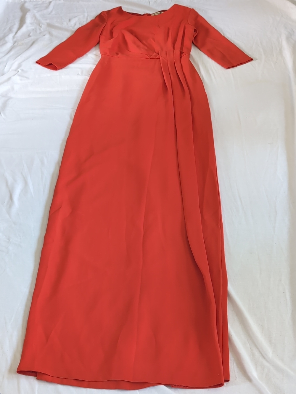 Hannah Coral-Red Maxi Dress with 3/4 Sleeves